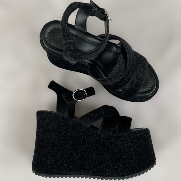 dELiA*s Shoes - Delia's She Walks On Me Fuzzy Strappy Sandals Platform Shoes